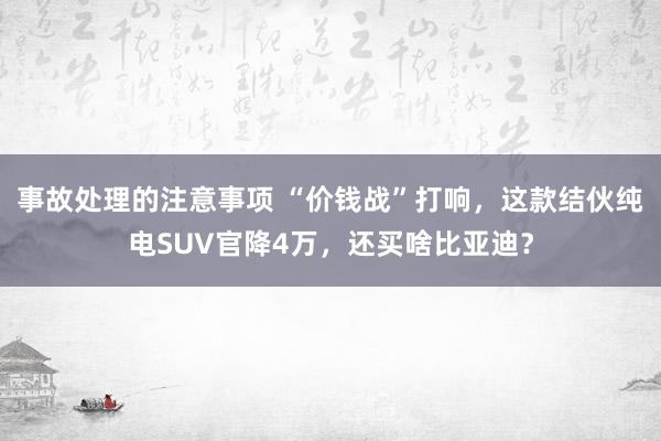 事故处理的注意事项 “价钱战”打响，这款结伙纯电SUV官降4万，还买啥比亚迪？