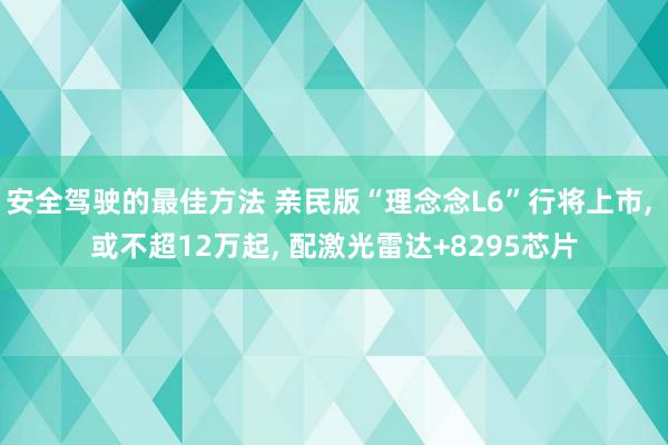 安全驾驶的最佳方法 亲民版“理念念L6”行将上市, 或不超12万起, 配激光雷达+8295芯片