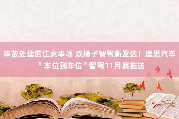 事故处理的注意事项 双模子智驾新发达！理思汽车 ＂车位到车位”智驾11月底推送