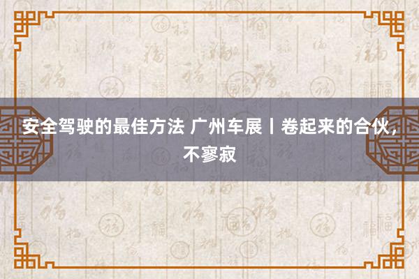 安全驾驶的最佳方法 广州车展丨卷起来的合伙，不寥寂