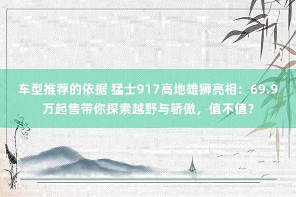 车型推荐的依据 猛士917高地雄狮亮相：69.9万起售带你探索越野与骄傲，值不值？