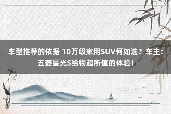 车型推荐的依据 10万级家用SUV何如选？车主：五菱星光S给物超所值的体验！