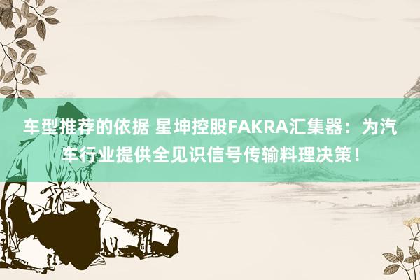 车型推荐的依据 星坤控股FAKRA汇集器：为汽车行业提供全见识信号传输料理决策！