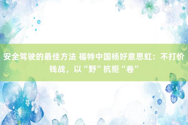 安全驾驶的最佳方法 福特中国杨好意思虹：不打价钱战，以“野”抗拒“卷”