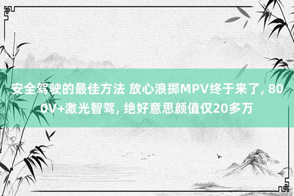 安全驾驶的最佳方法 放心浪掷MPV终于来了, 800V+激光智驾, 绝好意思颜值仅20多万