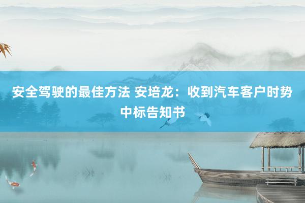 安全驾驶的最佳方法 安培龙：收到汽车客户时势中标告知书