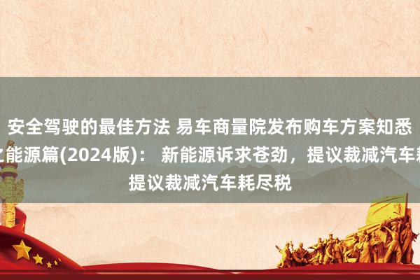 安全驾驶的最佳方法 易车商量院发布购车方案知悉陈说之能源篇(2024版)： 新能源诉求苍劲，提议裁减汽车耗尽税